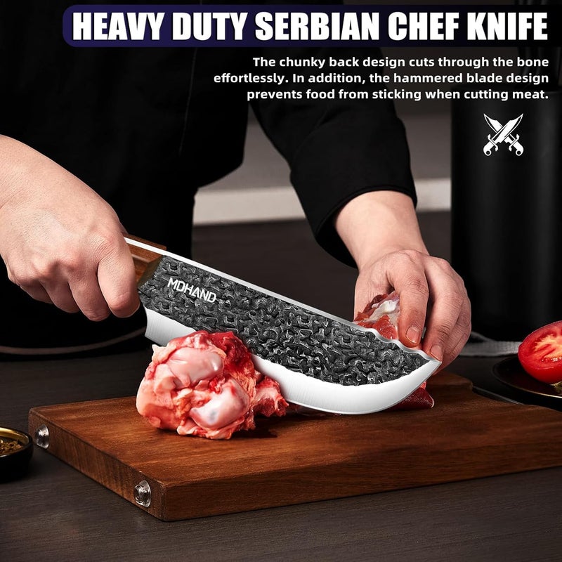 MDHAND Butcher Knife Set, 8PCS Butcher Cleaver Knife Set for Meat Cutting, Hand Forged Viking Knives Sets with Meat Cleaver, Heavy-Duty Kitchen Knives Sets for Bone BBQ Vegetable, Knives Gift for Men - Image 4